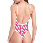 Cute Poodle Pattern Print One Piece High Cut Swimsuit