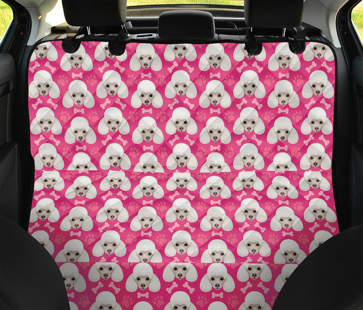 Cute Poodle Pattern Print Pet Car Back Seat Cover