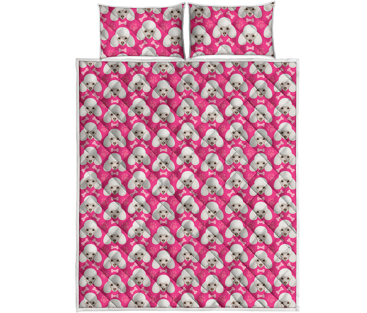 Cute Poodle Pattern Print Quilt Bed Set