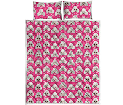Cute Poodle Pattern Print Quilt Bed Set