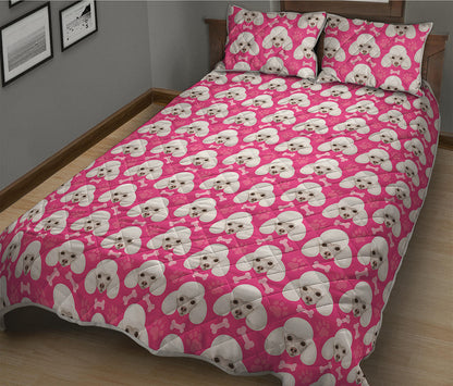 Cute Poodle Pattern Print Quilt Bed Set