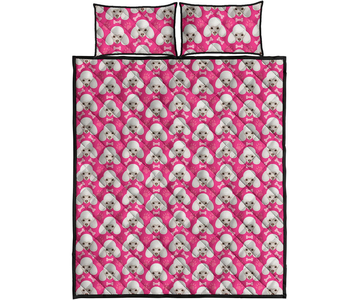 Cute Poodle Pattern Print Quilt Bed Set