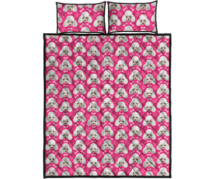 Cute Poodle Pattern Print Quilt Bed Set