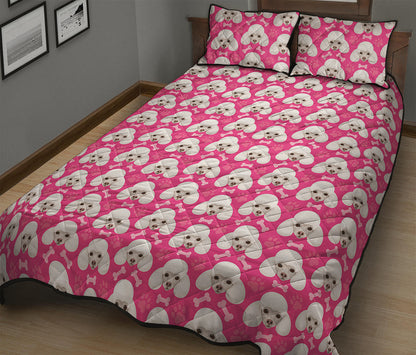 Cute Poodle Pattern Print Quilt Bed Set