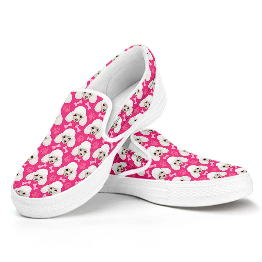 Cute Poodle Pattern Print White Slip On Shoes