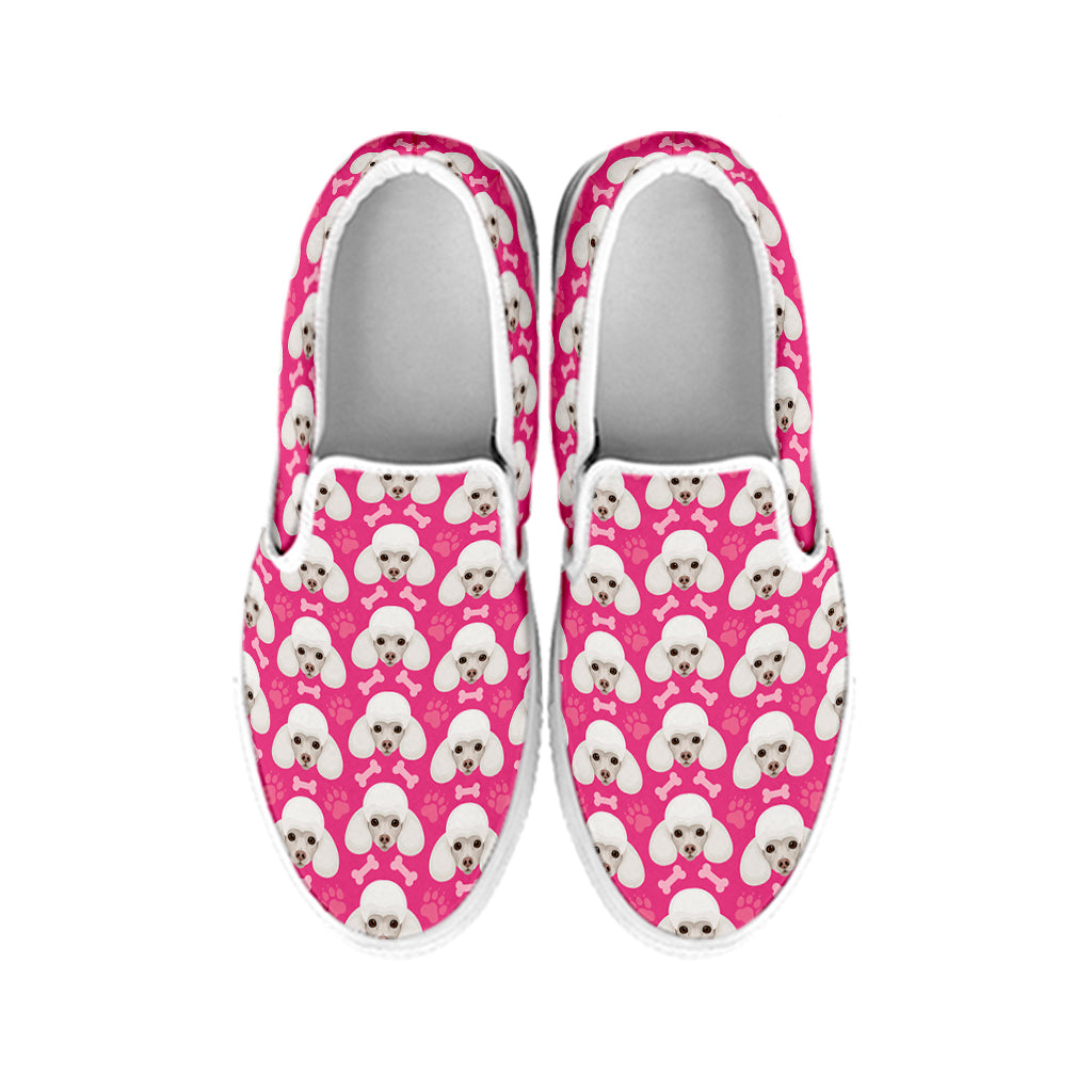 Cute Poodle Pattern Print White Slip On Shoes