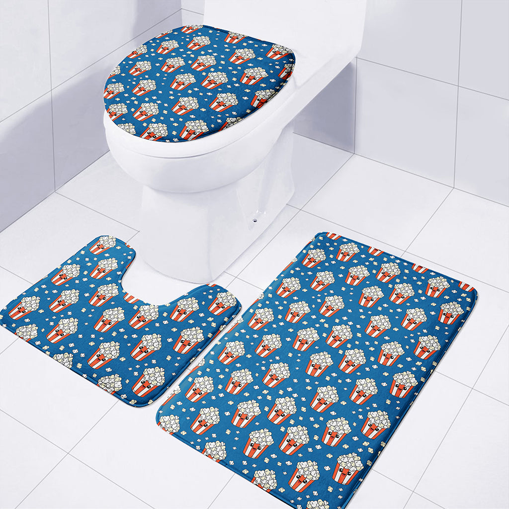 Cute Popcorn Box Pattern Print 3 Piece Bath Mat Set