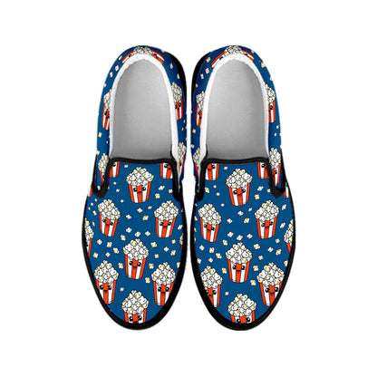 Cute Popcorn Box Pattern Print Black Slip On Shoes