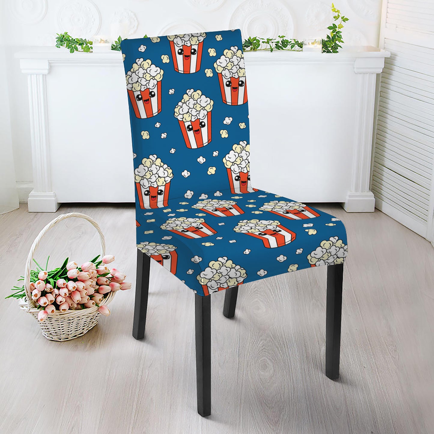 Cute Popcorn Box Pattern Print Dining Chair Slipcover