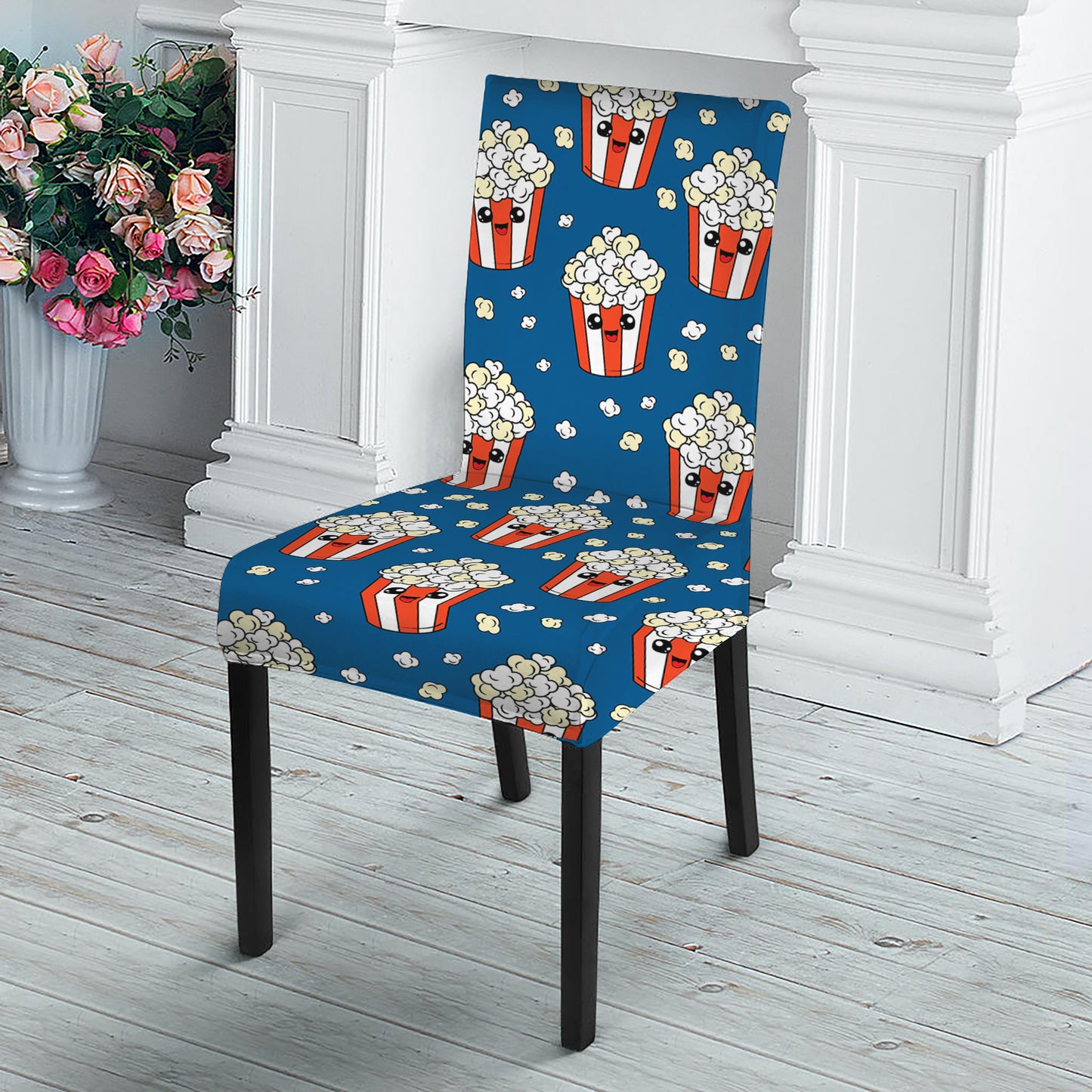 Cute Popcorn Box Pattern Print Dining Chair Slipcover