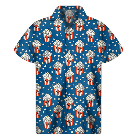 Cute Popcorn Box Pattern Print Men's Short Sleeve Shirt