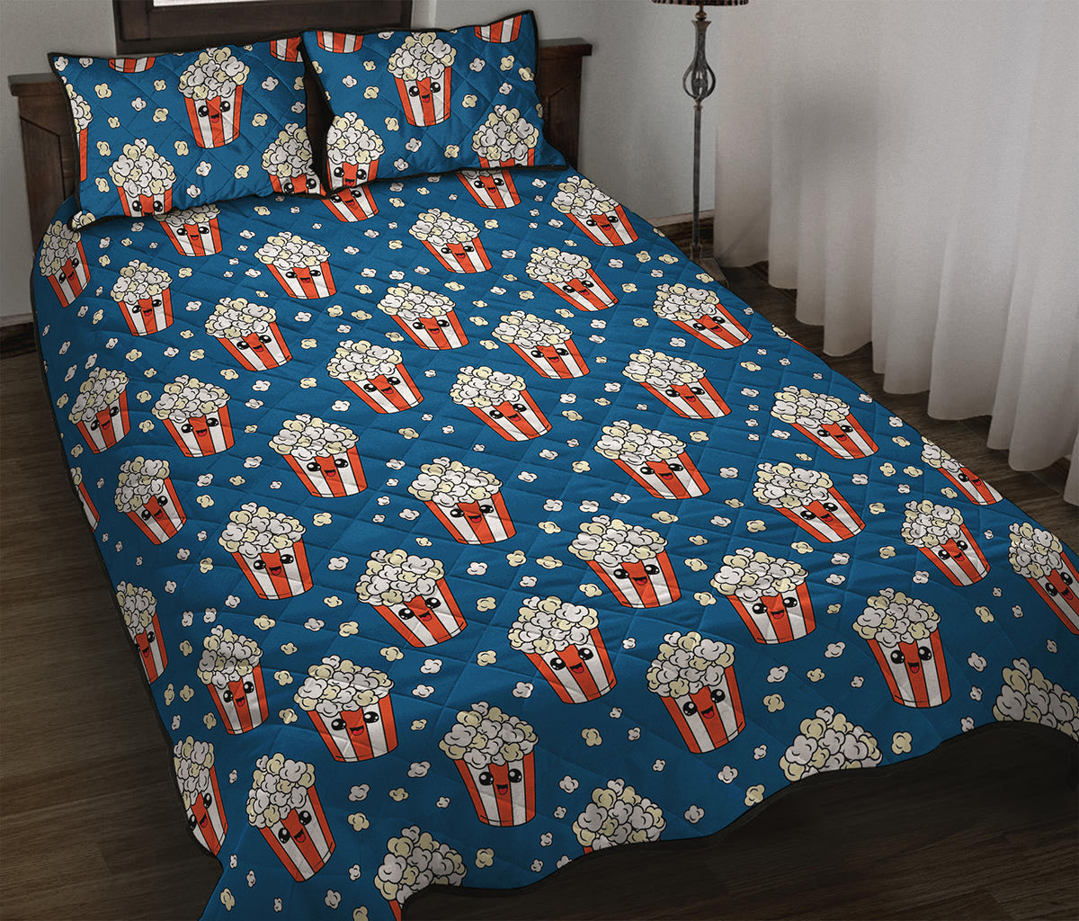 Cute Popcorn Box Pattern Print Quilt Bed Set