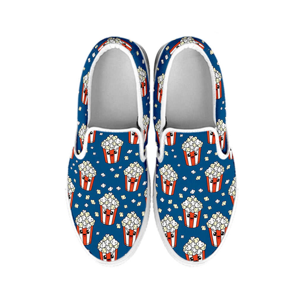 Cute Popcorn Box Pattern Print White Slip On Shoes