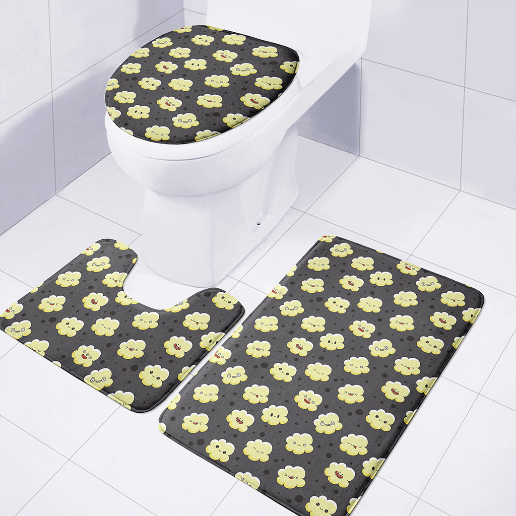 Cute Popcorn Pattern Print 3 Piece Bath Mat Set