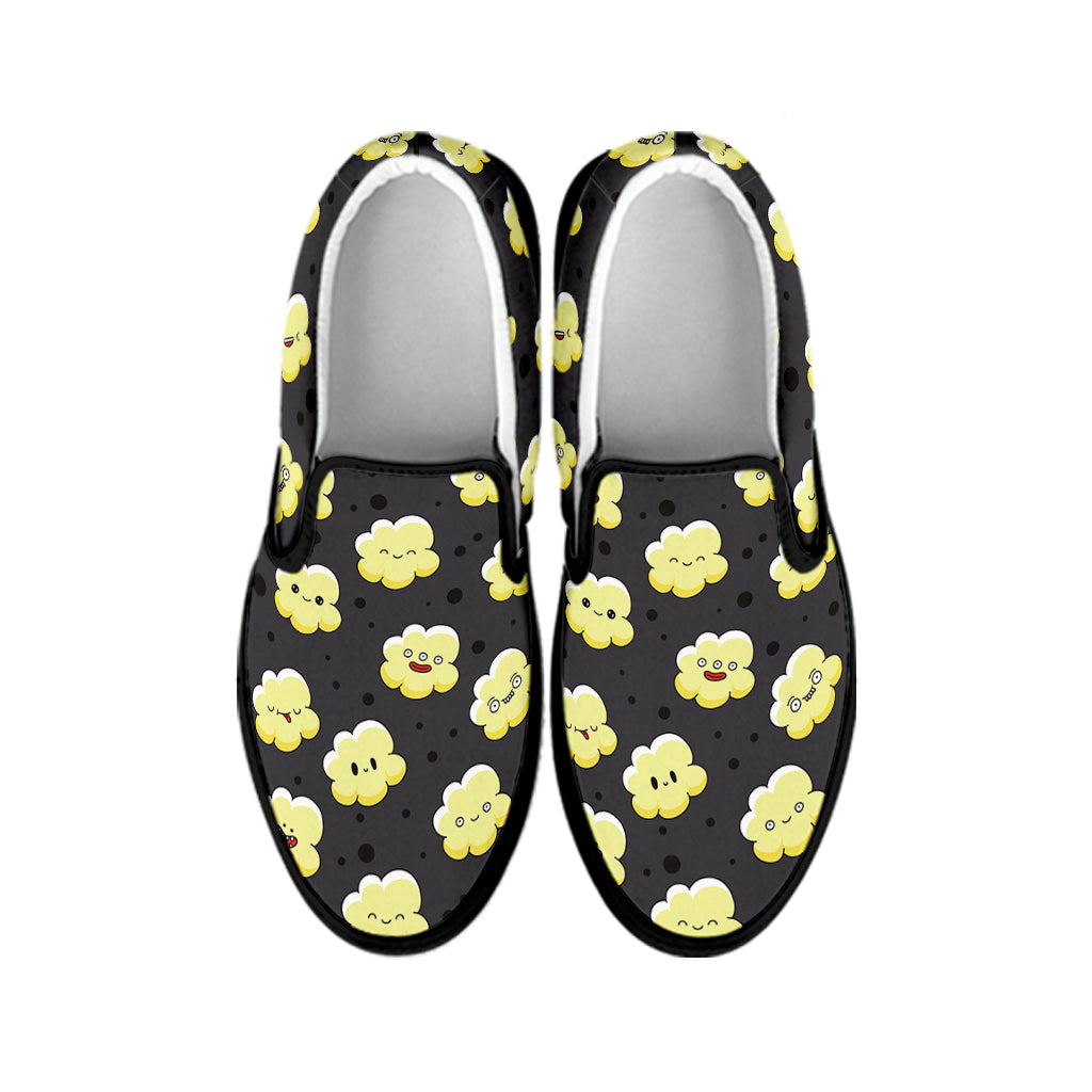 Cute Popcorn Pattern Print Black Slip On Shoes