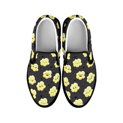 Cute Popcorn Pattern Print Black Slip On Shoes