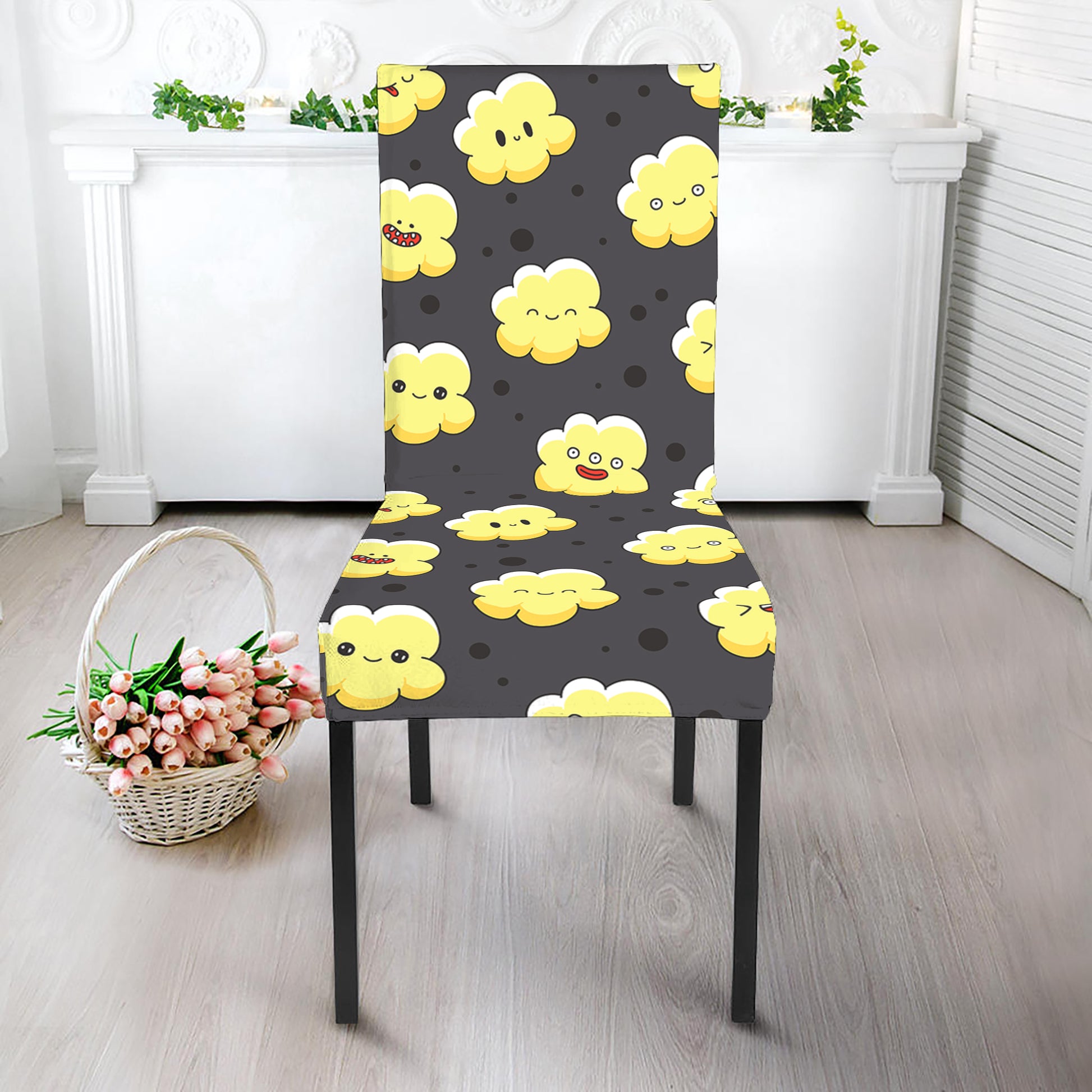 Cute Popcorn Pattern Print Dining Chair Slipcover