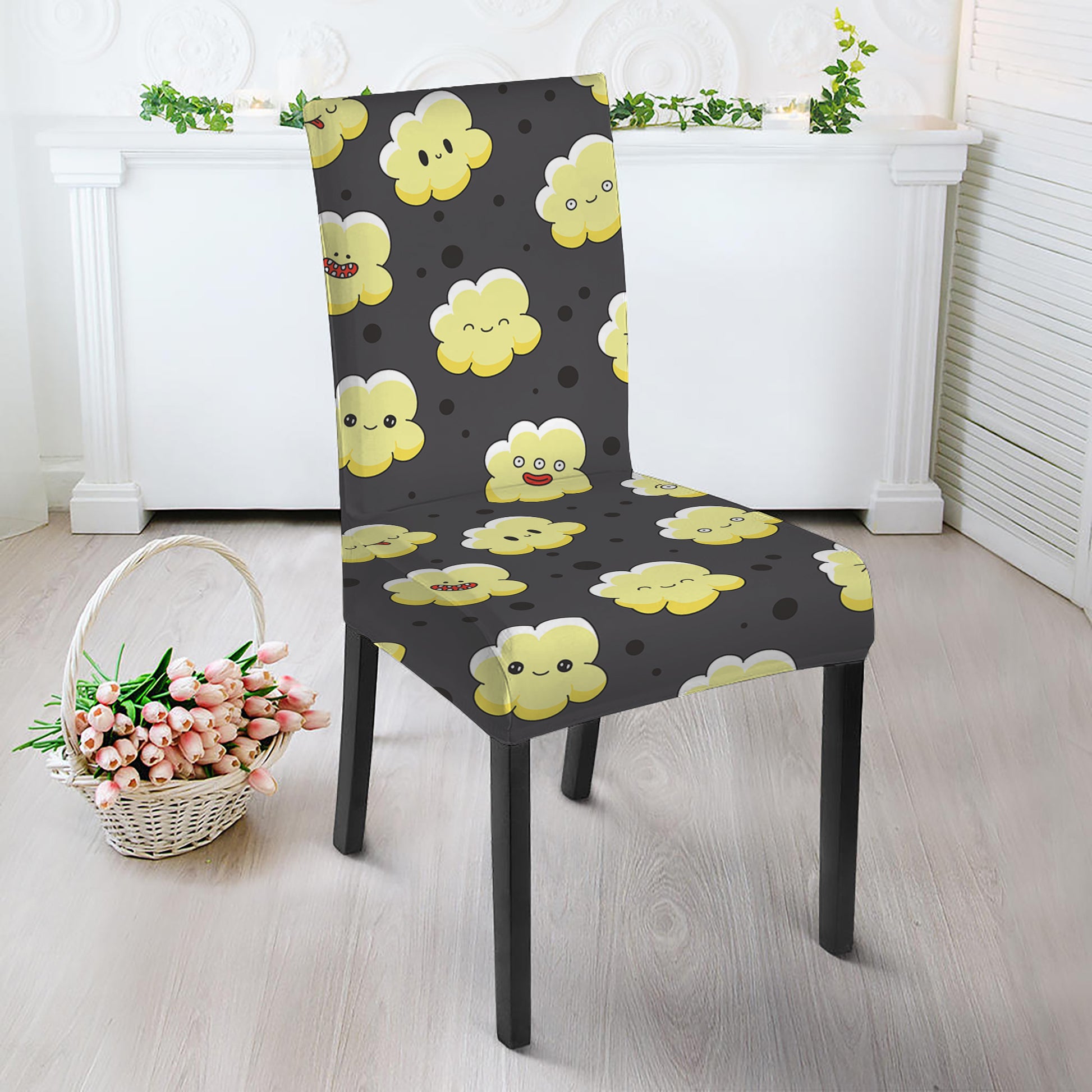 Cute Popcorn Pattern Print Dining Chair Slipcover