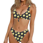 Cute Popcorn Pattern Print Front Bow Tie Bikini