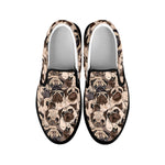 Cute Pug Pattern Print Black Slip On Shoes