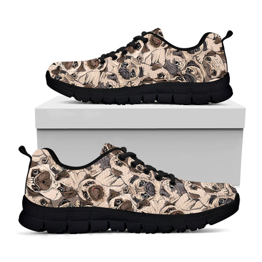 Cute Pug Pattern Print Black Sneakers