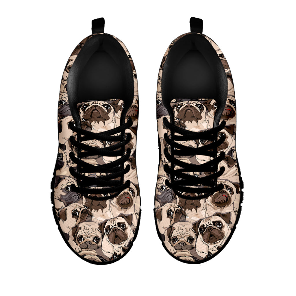 Cute Pug Pattern Print Black Sneakers