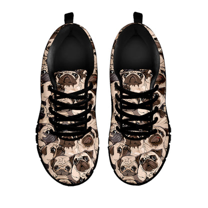 Cute Pug Pattern Print Black Sneakers