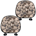 Cute Pug Pattern Print Car Headrest Covers