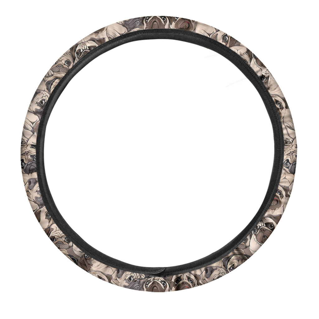 Cute Pug Pattern Print Car Steering Wheel Cover