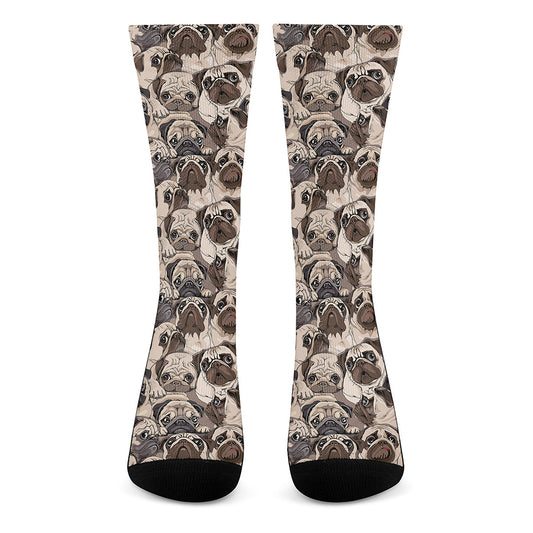 Cute Pug Pattern Print Crew Socks