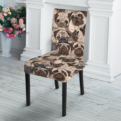 Cute Pug Pattern Print Dining Chair Slipcover