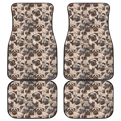 Cute Pug Pattern Print Front and Back Car Floor Mats