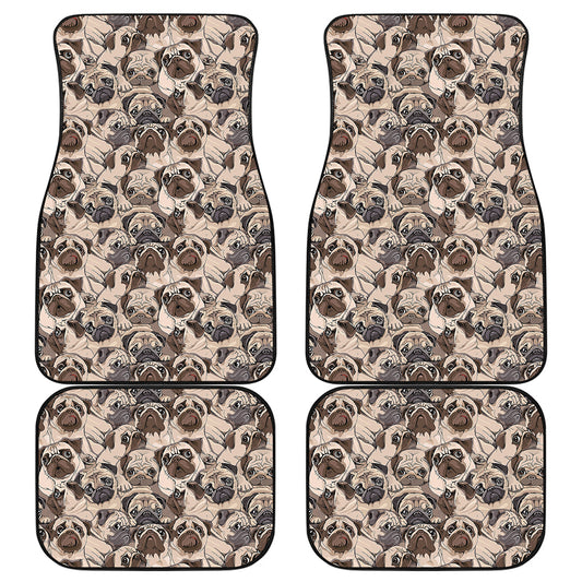 Cute Pug Pattern Print Front and Back Car Floor Mats