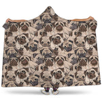 Cute Pug Pattern Print Hooded Blanket