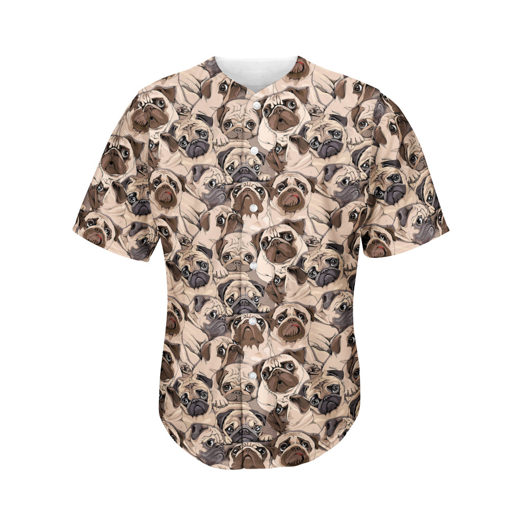 Cute Pug Pattern Print Men's Baseball Jersey