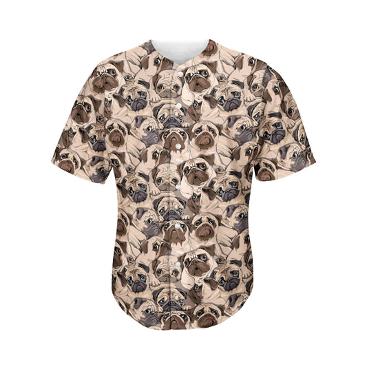 Cute Pug Pattern Print Men's Baseball Jersey