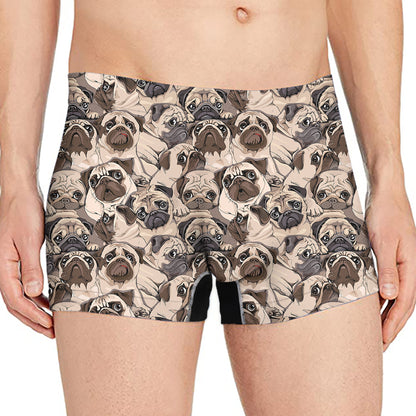 Cute Pug Pattern Print Men's Boxer Briefs