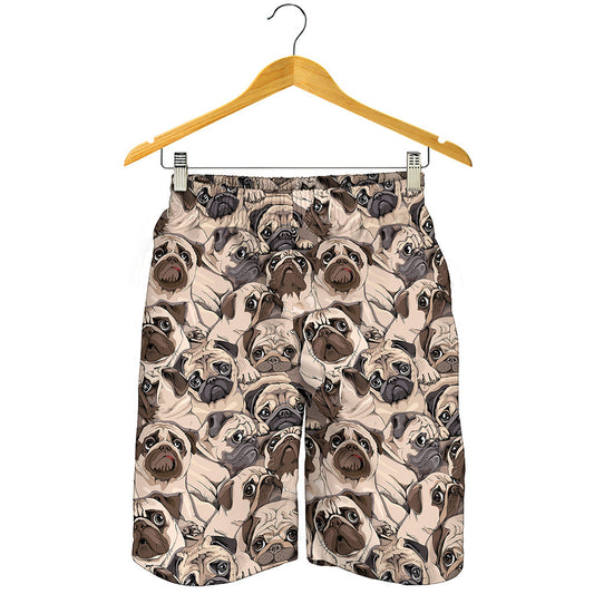 Cute Pug Pattern Print Men's Shorts