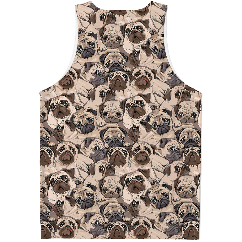 Cute Pug Pattern Print Men's Tank Top