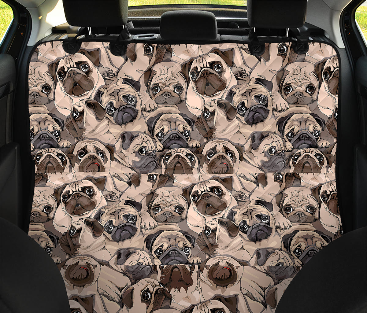 Cute Pug Pattern Print Pet Car Back Seat Cover