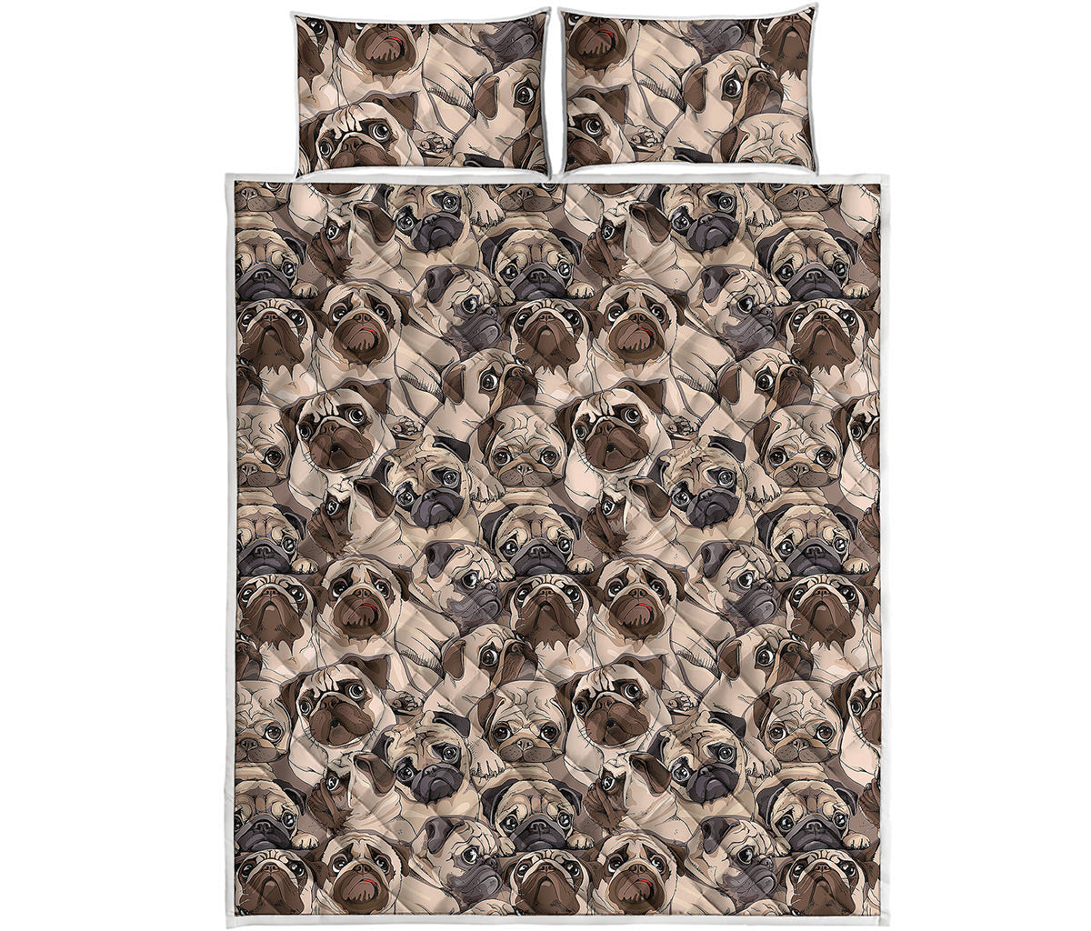 Cute Pug Pattern Print Quilt Bed Set