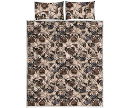 Cute Pug Pattern Print Quilt Bed Set