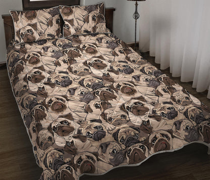 Cute Pug Pattern Print Quilt Bed Set