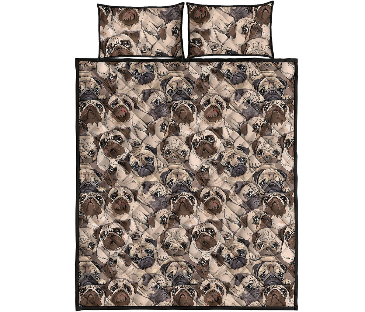 Cute Pug Pattern Print Quilt Bed Set