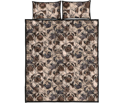 Cute Pug Pattern Print Quilt Bed Set