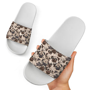 Cute Pug Pattern Print White Slide Sandals