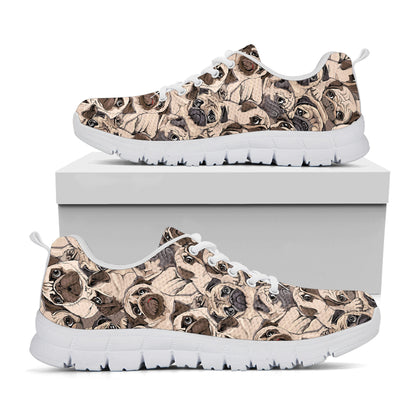 Cute Pug Pattern Print White Sneakers
