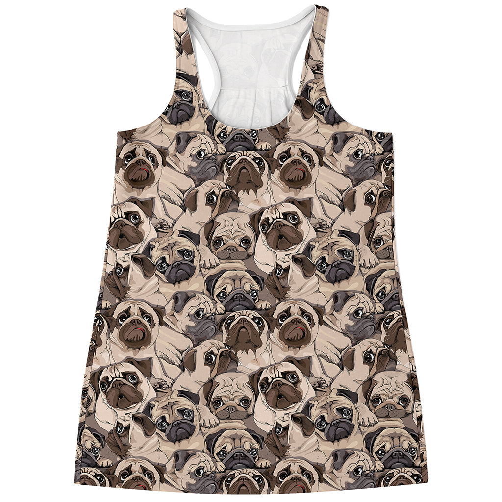 Cute Pug Pattern Print Women's Racerback Tank Top