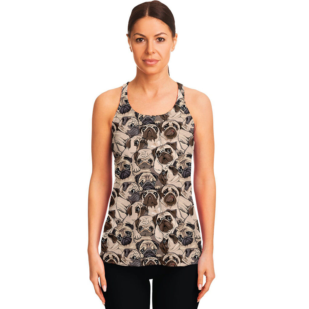 Cute Pug Pattern Print Women's Racerback Tank Top