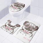 Cute Pug With Glasses Print 3 Piece Bath Mat Set